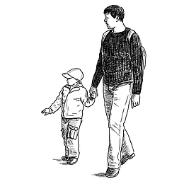 爸爸接儿子放学绘画图