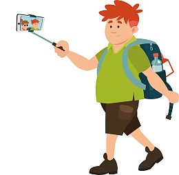 留学旅行度假中自拍的男学生人物