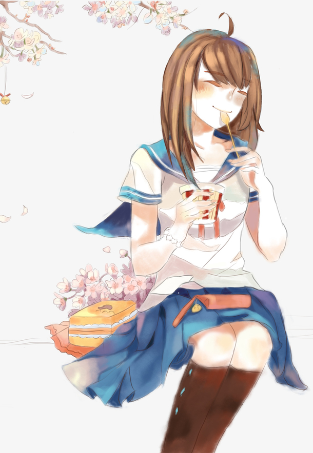 吃冰淇淋的卡通少女