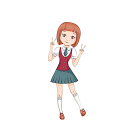卡通摆POSS的女学生素材
