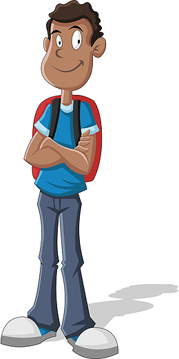 卡通背着书包的男同学