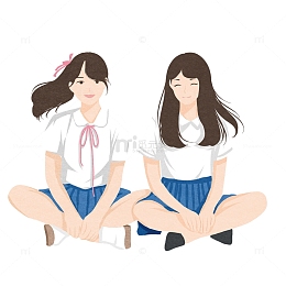 盘腿坐着的少女伙伴