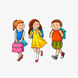 卡通一起放学回家的男孩女孩素材