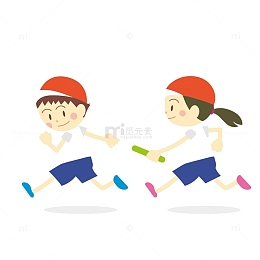 接力赛跑的卡通男女学生