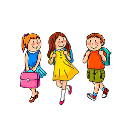 卡通一起放学回家的男孩女孩素材
