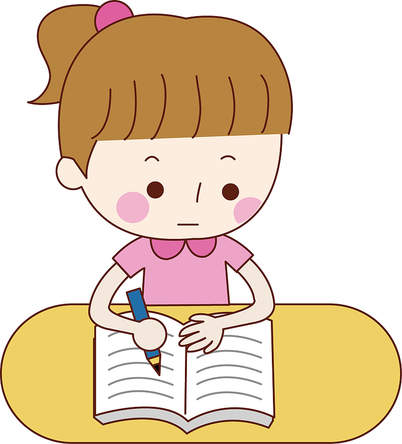 卡通写作业女孩场景图