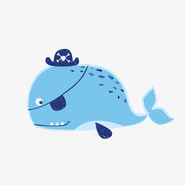 手绘蓝色鲸鱼矢量图