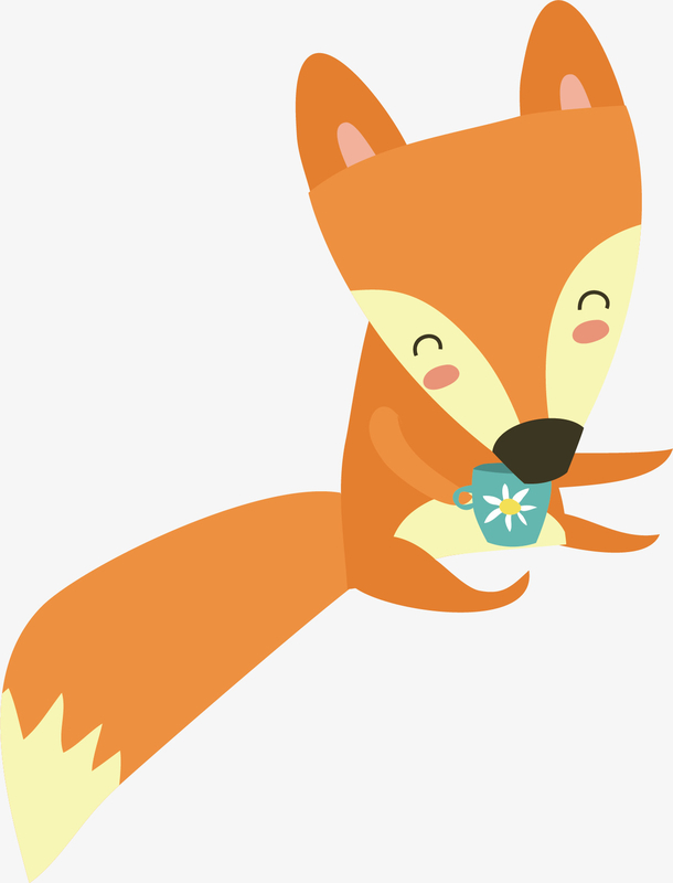 矢量图喝水的狐狸