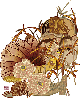 手绘秋冬枯荷花图片