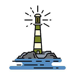 手绘海岸灯塔