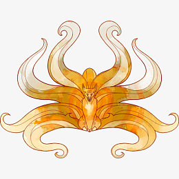 手绘卡通动物九尾狐狸蹲坐免抠