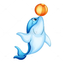 顶皮球的海豚设计矢量图