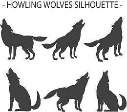 6款创意嚎叫的狼剪影矢量图