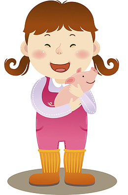 女孩pngpng满头大汗的小公猪pngpng开心的小公猪pngpng卡通手绘饭桌上