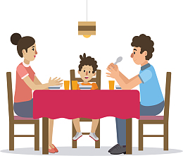 三口人一起吃晚餐