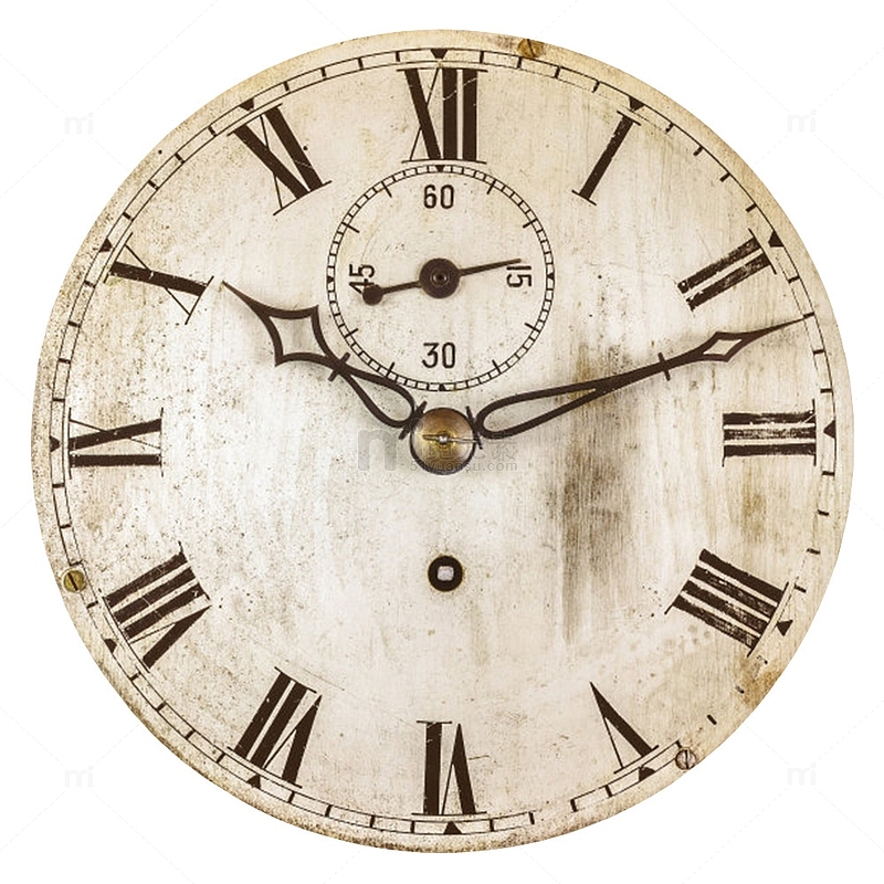 淡棕色圆形木质斑驳的老式时钟实