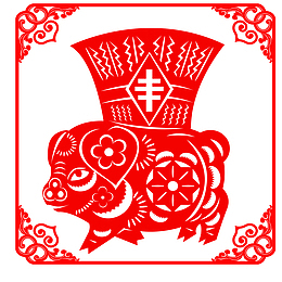 中国丰收猪年喜庆剪纸免抠图