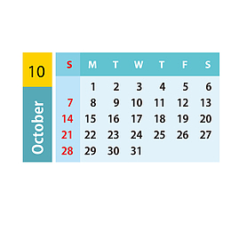 蓝红色2019年10月日历