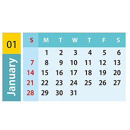 蓝黄色2019年1月日历