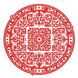 红色圆形复杂汉代花纹