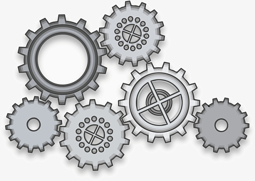 矢量图六个灰色齿轮