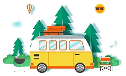 卡通立体开车自驾游风景插画