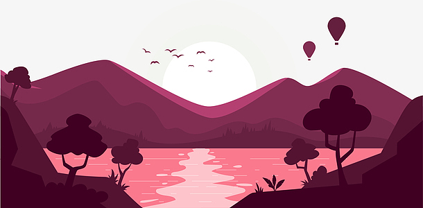 手绘大自然落日风光风景插画