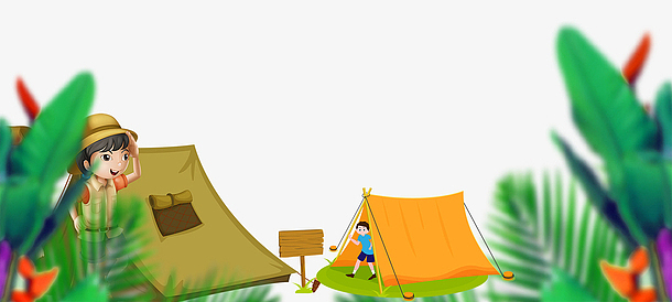 绿色手绘夏令营小朋友