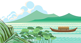 彩绘湖畔风景插画
