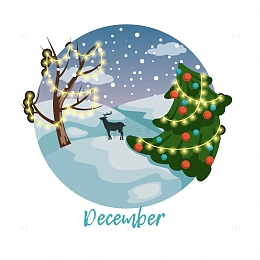 圣诞夜景色一年四季风景变化矢量