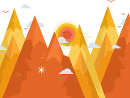 黄色水彩海报太阳落山免扣分层