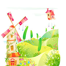 清新春季风景插画矢量素材