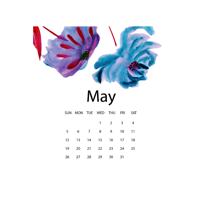 2019水彩植物5月年历