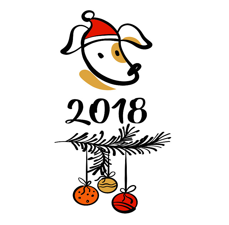 卡通狗2018庆祝新年素材