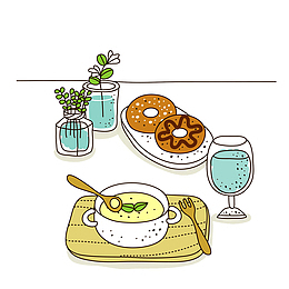 手绘水彩精致餐点