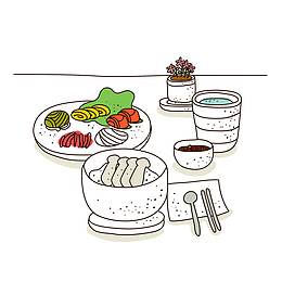 手绘精致美味餐食美好生活