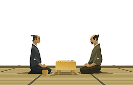 手绘日本棋手对弈