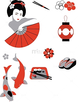矢量红色和风装饰