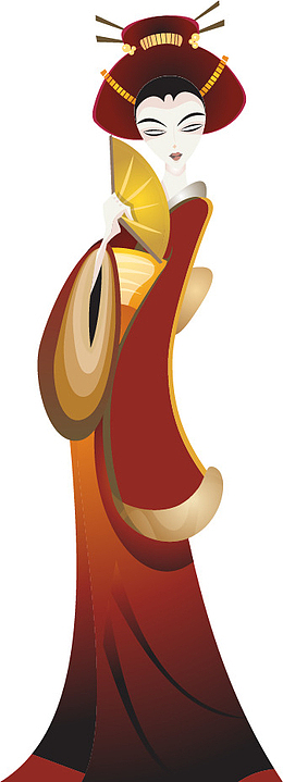 矢量手绘日本艺伎