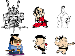 卡通日本武士矢量图