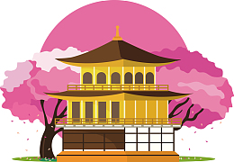 矢量樱花树与建筑