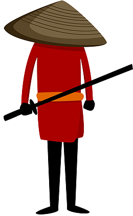 卡通戴帽子的日本武士