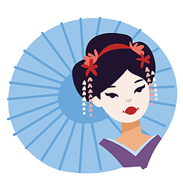 矢量纸伞和日本艺妓