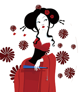 矢量红色日本艺妓