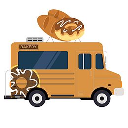 黄色面包车矢量卡通风景面包快餐