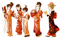 穿着和服的日本女孩