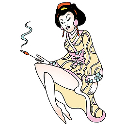 卡通日本艺妓抽烟的女人插画免抠