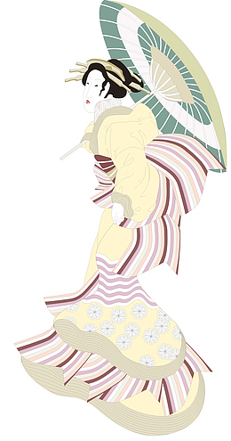 矢量手绘日本艺伎