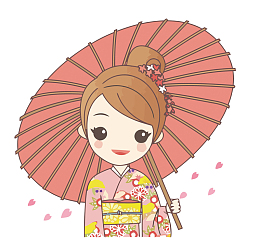 矢量撑伞的日本少女