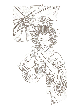 打伞的日本艺妓素材免抠